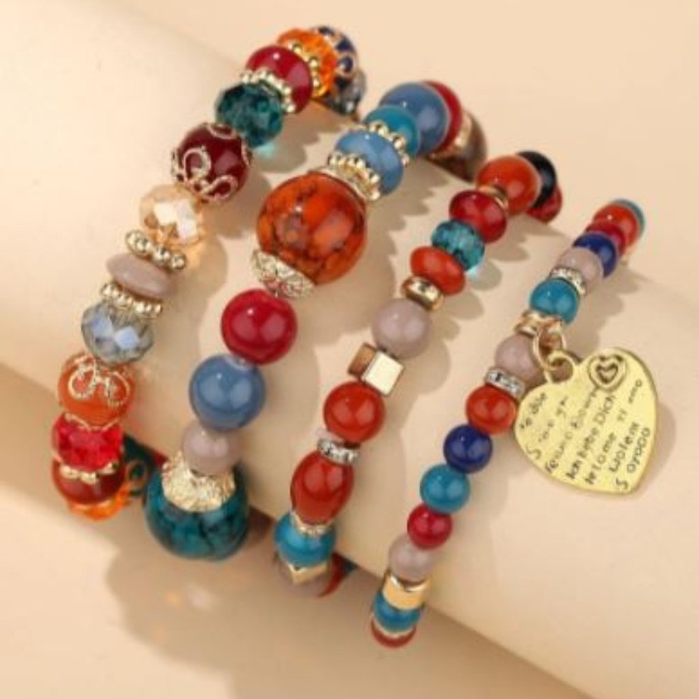 Beautiful 4 piece beaded bracelet - Multi-color